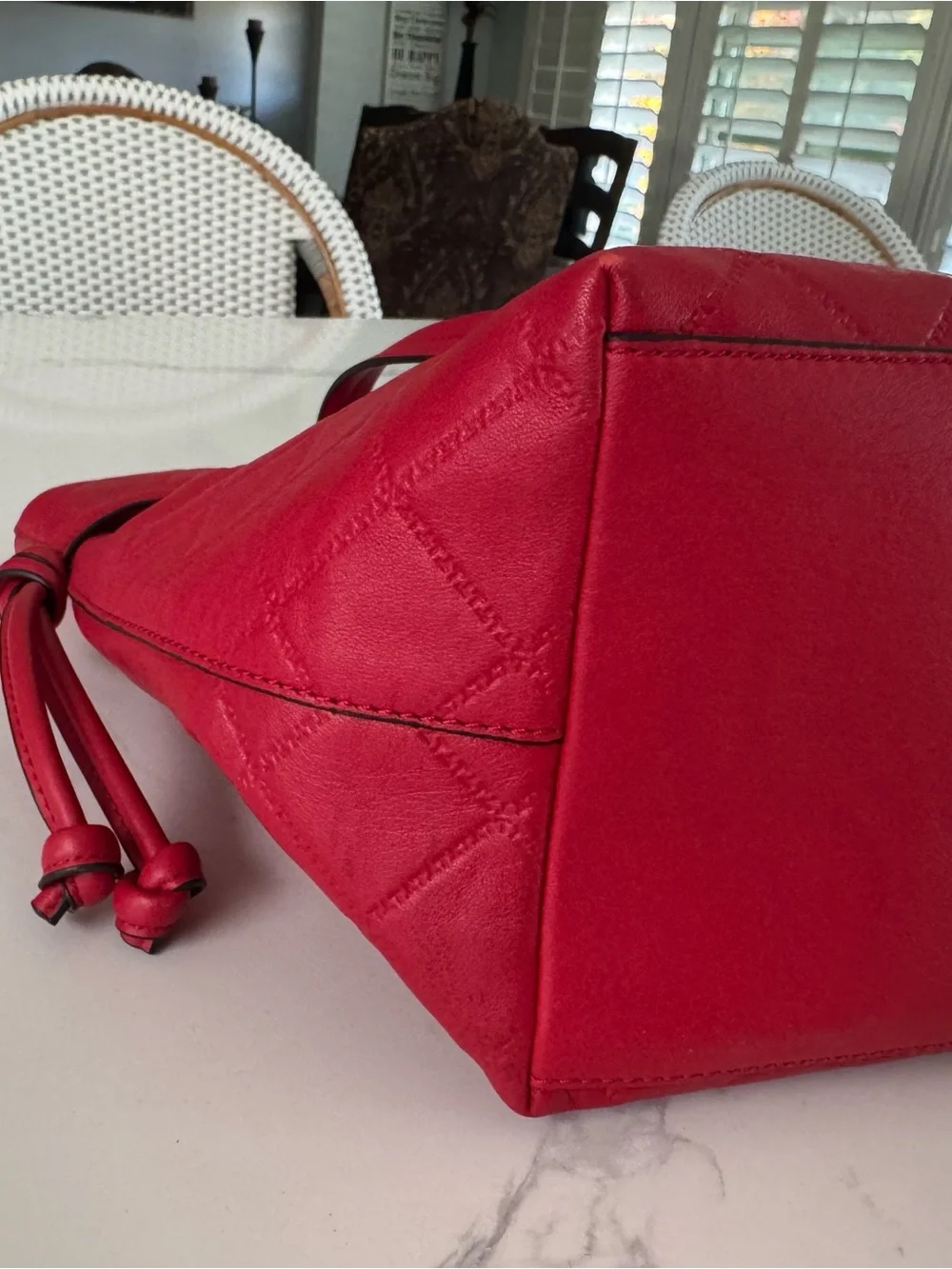 Tory Burch Georgia Slouchy Red Quilted Leather Tote with Gold Logo